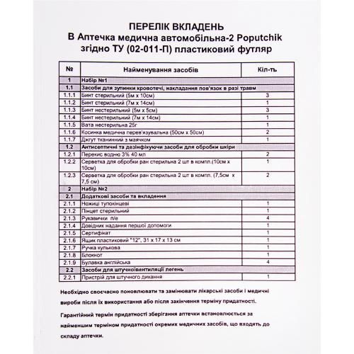 Аптечка медицинская автомобильная-2 от 9пас. согласно ТУ(02-011-П), пластиковый футляр (02-011-П) 774808 фото