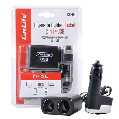 Розгалужувач прикурювача 2в1 + USB CS 303 CARLIFE CS 303 фото