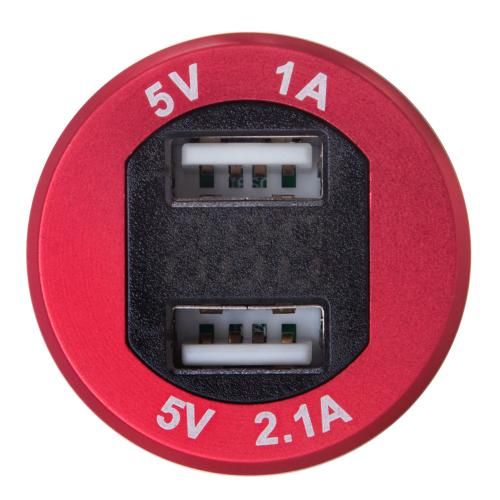 Автомобильное зарядное устройство 2 USB 12-24V врезное в планку + вольтметр металл. (54397 USB-12-24V 3.1A RED) 903535 фото