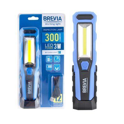 Діагностичне обладнання Фонарик инспекционный LED 3W COB+1W LED 300lm, 2000mAh, microUSB, блистер Brevia 11320 BREVIA 11320 фото