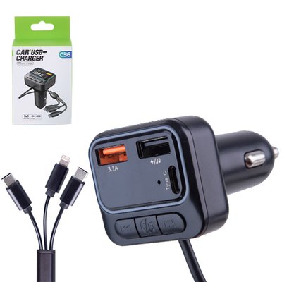 Модулятор FM 5в1 C36 12-24v 2USB 5V-3.1A Type C 5V-3.1A 3in1 charging cable BT5.0 RGB-ambient light (C36) 1450008 фото
