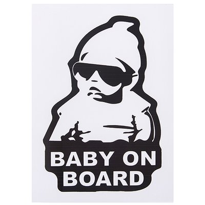 Наклейка "Baby on board" (155х126мм) бiлий на чорному фонi ((10)) 15057837 фото