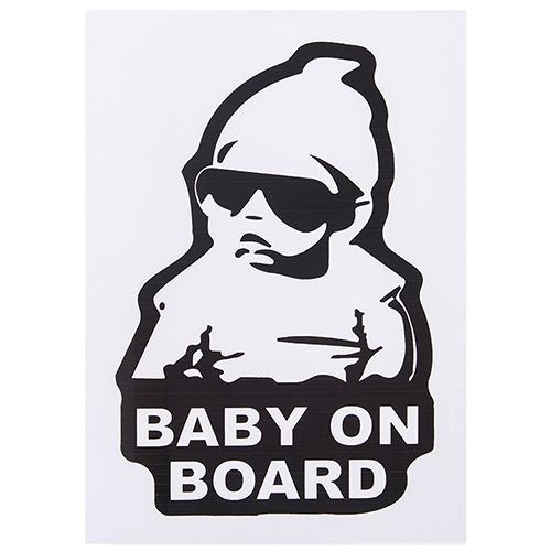 Наклейка "Baby on board" (155х126мм) белый на черном фоне ((10)) 15057837 фото