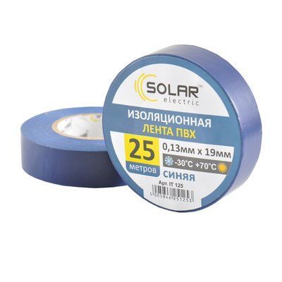 Стрічка ізоляційна ПВХ 25 м, 0.13x 19 мм, синя IT125 SOLAR IT125 фото