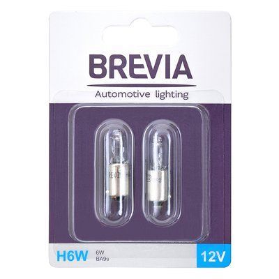Лампа розжарювання H6W 12V 6W BA9s 2шт 12332B2 BREVIA 12332B2 фото