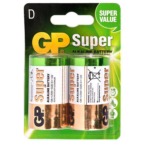 Батарейка GP SUPER ALKALINE 1.5V 13A-U2 щелочная, LR20, D (4891199000003) 63468 фото