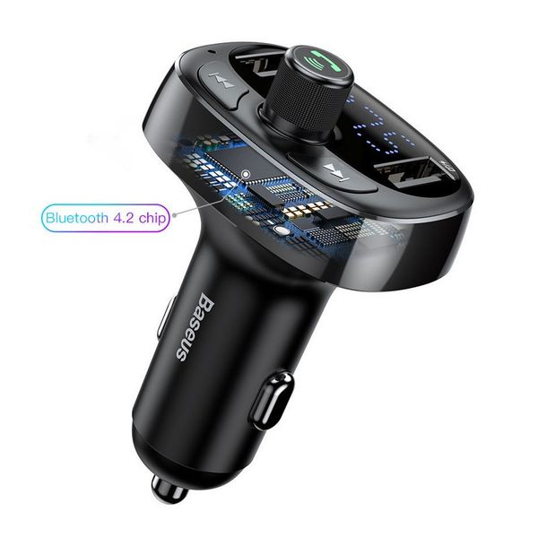 FM модулятор +АЗУ Baseus Bluetooth FM Launcher 2.4A 2USB (серый)20358 CCALL-TM0A фото