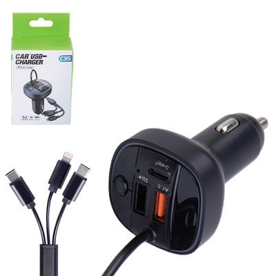 Модулятор FM 5в1 C35 12-24v 2USB 5V-3.1A Type C 5V-3.1A 3in1 charging cable BT5.0 RGB-ambient light (C35) 1450009 фото