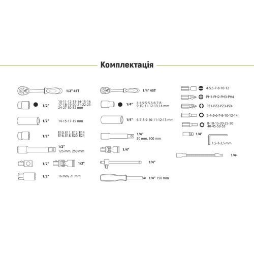 Універсальний набір інструменту 1/4" & 1/2", 108 предметів. (12 гран.) Alloid (НГ-4108П-12) 31001 фото