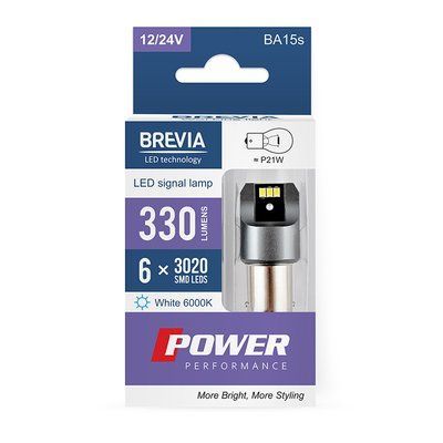 Світлодіодні LED автолампа Brevia Power P21W 330Lm 6x3020SMD 12/24V CANbus, 2шт 10101X2 BREVIA 10101X2 фото