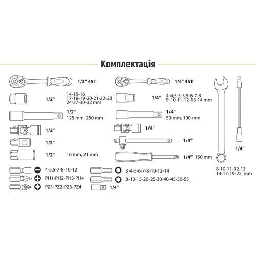 Универсальный набор головок и ключей 1/4"&1/2", 82 предмета. Alloid (НГ-4082П) 31006 фото