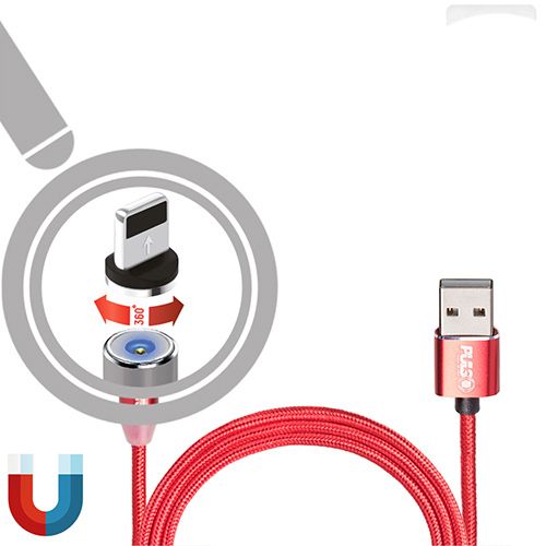 Кабель магнітний PULSO USB - Lightning 2,4А, 1m, red (тільки зарядка) (MC-2301L RD) 115409 фото