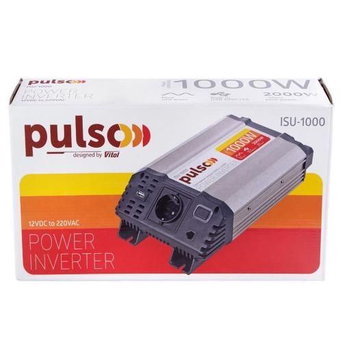 Перетворювач напруги PULSO/ISU-1000/12V-220V/1000W/USB-5VDC2.0A/син.хвиля/клеми (ISU-1000) 52524 фото