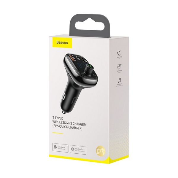 FM модулятор +АЗУ Baseus S-13 Bluetooth FM Launcher 2,4 A 2USB + Type-C (black) 24070 CCTM-B01 фото