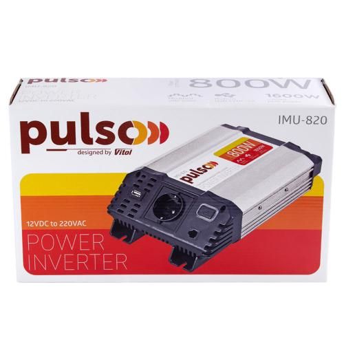 Преобразователь напряжения PULSO/IMU-820/12V-220V/800W/USB-5VDC2.0A/мод.волна/клеммы (IMU-820) 67135 фото