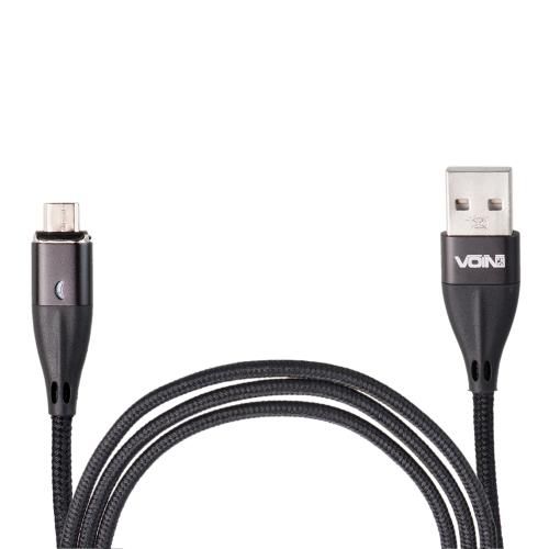 Кабель магнітний VOIN USB - Micro USB 3А, 1m, black (швидка зарядка / передача даних) (VC-6101M BK) 113733 фото