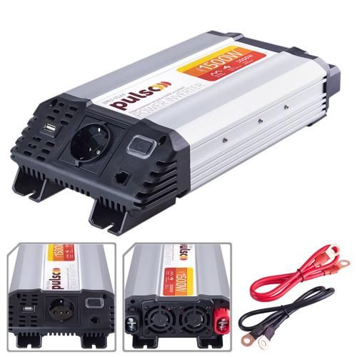 Перетворювач напруги PULSO/IMU-1524/24V-220V/1500W/USB-5VDC2.0A/мод.хвиля/клеми (IMU-1524) 203520 фото