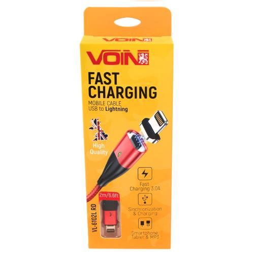 Кабель магнитный VOIN USB - Lightning 3А, 2m, red (быстрая зарядка/передача данных) (VL-6102L RD) 113740 фото