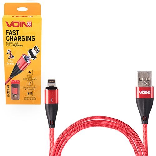 Кабель магнитный VOIN USB - Lightning 3А, 2m, red (быстрая зарядка/передача данных) (VL-6102L RD) 113740 фото