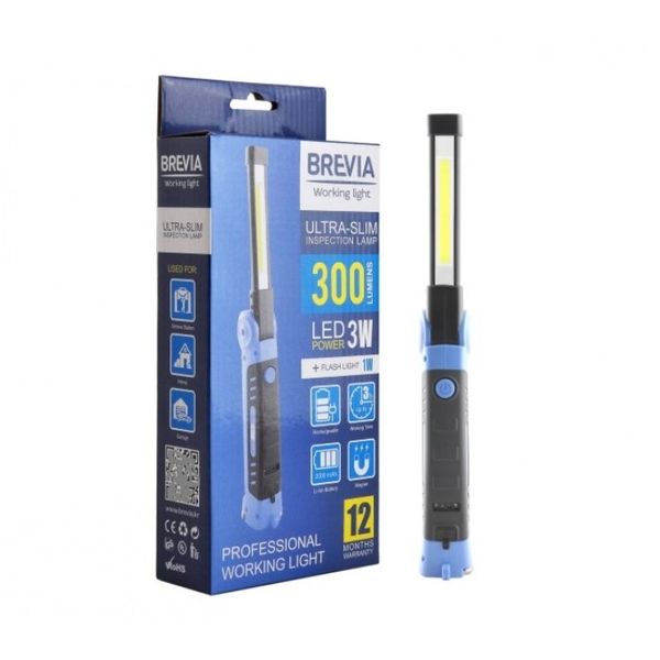 Лампа інсп. Brevia LED Ultra-slim 3W COB+1W LED 300lm, 2000mAh, microUSB 11360 фото