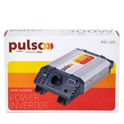 Преобразователь напряжения PULSO/IMU 320/12V-220V/300W/USB-5VDC2.0A/мод.волна/прикуриватель+клеммы (IMU-320) 67143 фото