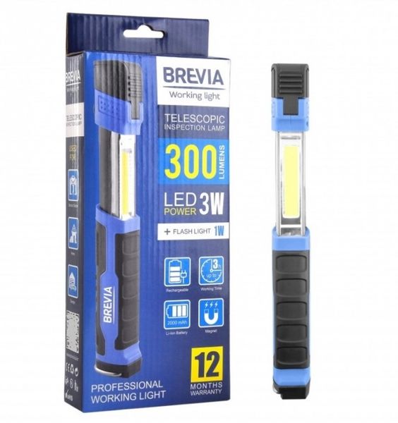 Лампа інсп. Brevia LED 3W COB+1W LED 300lm, 2000mAh, телескоп, microUSB 11350 фото