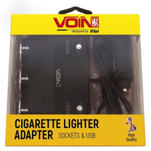 Разветвитель (удлинитель) прикуривателя VOIN 3 выхода + 2USB 2400 mA 12/24V SC-3003 проволока+вольтметр (SC-3003) 604542 фото