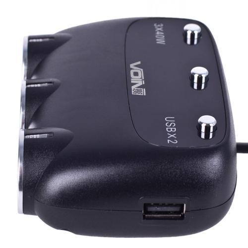 Розгалужувач (подовжувач) прикурювача VOIN 3 виходи + 2USB 2400 mA 12/24V SC-3003 дріт+вольтметр (SC-3003) 604542 фото