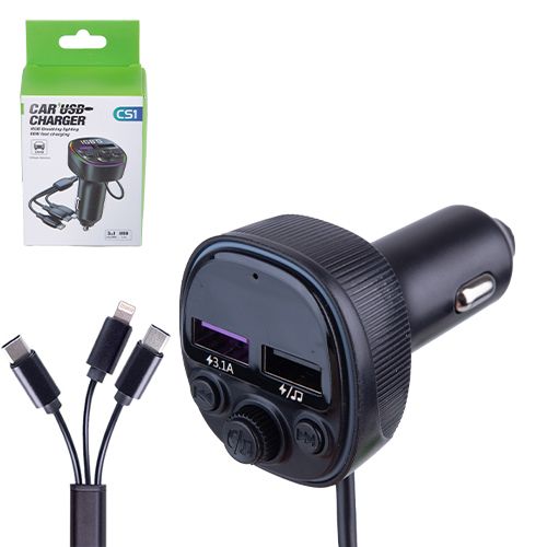 Модулятор FM 5в1 CS1 12-24v 2USB 5V-3.1A Type C 5V-3.1A 3in1 charging cable BT5.0 RGB-ambient light (CS1) 1450005 фото