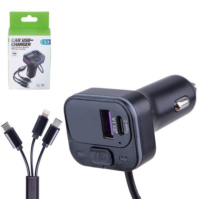 Модулятор FM 5в1 CS3 12-24v USB 5V-3.1A Type C 5V-3.1A 3in1 charging cable BT5.0 RGB-ambient light (CS3) 1450006 фото