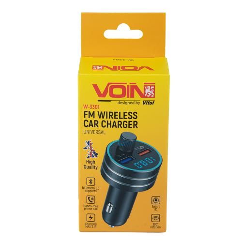 Модулятор FM, VOIN W-3301, 12-24V 2 USB 3,1A, Bluetooth 5.0, Hands-free, ambient light (W-3301) 15058342 фото