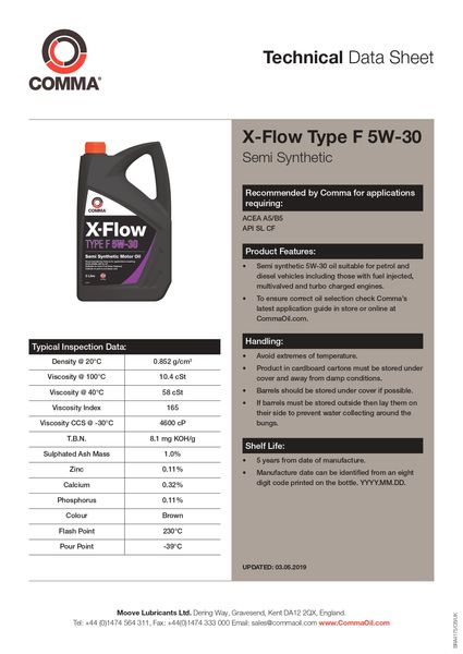 Моторное масло Comma X-FLOW TYPE F 5W-30 API SL/CF ACEA A5/B5 1л (12шт/уп) XFF1L фото