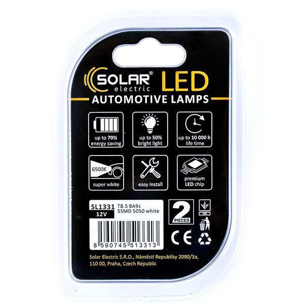 Лампы LED 12V T8.5 BA9s 5SMD 5050 белые Solar (SL1331) SL1331 фото